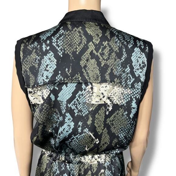 Kenneth Cole New York Womens Blouson Dress Snakeskin Print Black Teal Medium - Picture 8 of 16